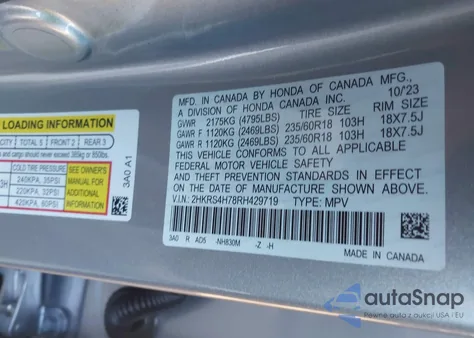 2024 Honda Cr-V Ex-L Awd z USA, uszkodzony, nr VIN 2HKRS4H78RH429719